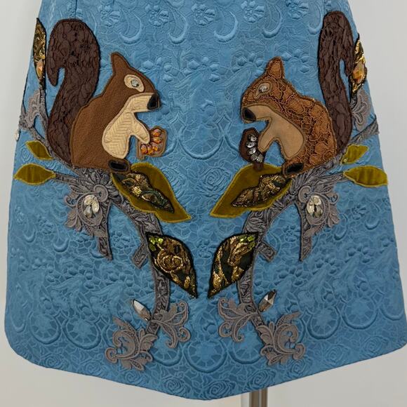 Dolce & Gabbana Jacquard Embellished A-Line Skirt Squirrel Blue 40 US4 NWT - Picture 3 of 15